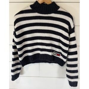 Tommy Jeans Women's Black & White Striped Long Sleeve Sweater Size Small S